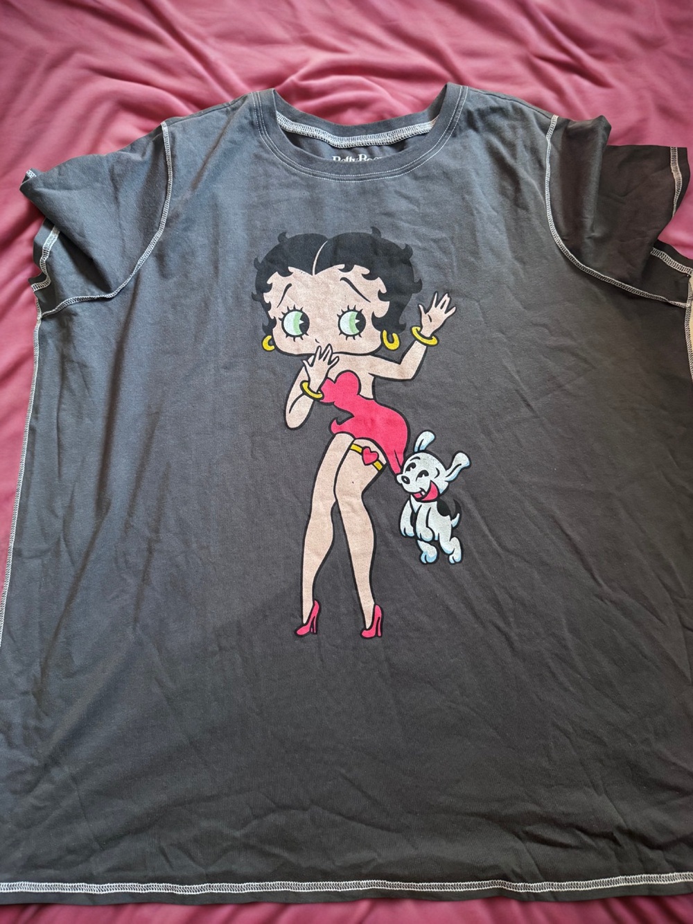 Betty Boop Woman's Tee in Charcoal with Pink Graphic Plus size